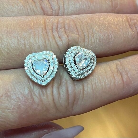 The Double Heart Earrings in 925 silver and brilliant diamonds - Picture 5 of 8